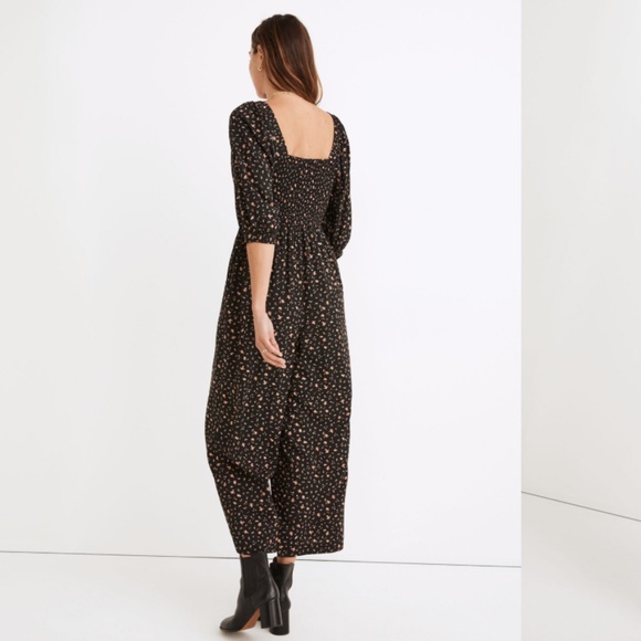 Madewell Lucie Elbow-Sleeve Smocked Wide-Leg Jumpsuit in Stem Scatter – Size 2 - Picture 4 of 12